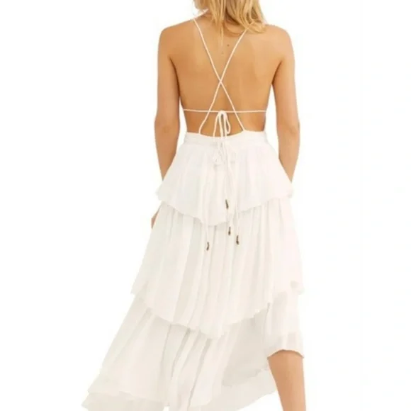 Free People Drop Dead Beauty Maxi Dress White Tiered Boho Lightweight Size M - Picture 3 of 8